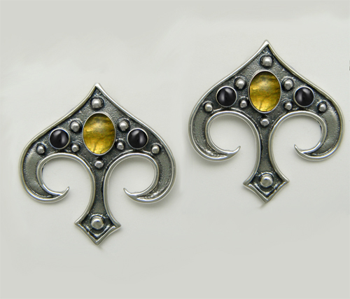 Sterling Silver Gothic Inspired Drop Dangle Earrings With Citrine And Black Onyx